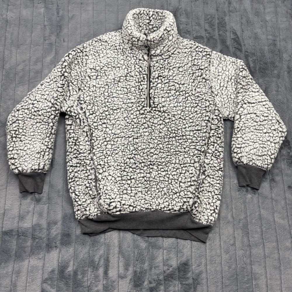 Express Mens Faux Fur Sherpa Quarter Zip Pullover Fleece Grey White M RN55285